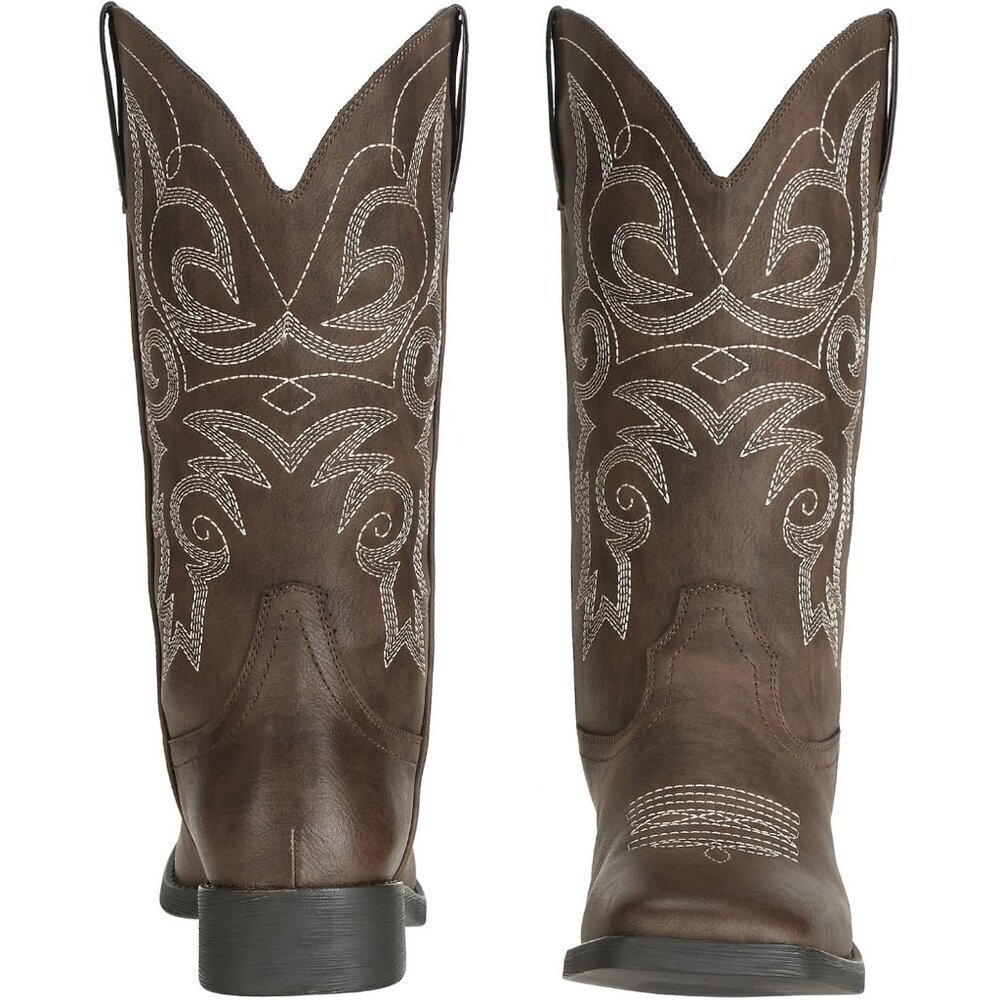 SheSole  Boots Women Dark Brown Faux Leather Square Toe Wide Mid Calf - Picture 2 of 9